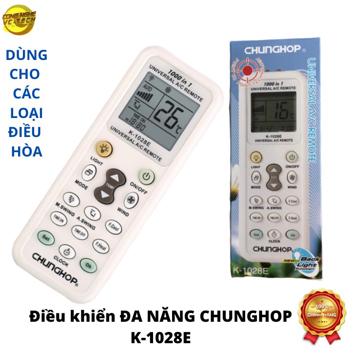 [TẶNG PIN]Điều Khiển Điều Hòa Đa Năng CHUNGHOP K-1028E-REMOTE MÁY LẠNH ĐA NĂNG CHUNGHOP K-1028E-SẢN PHẨM BÁN CHẠY NHẤT