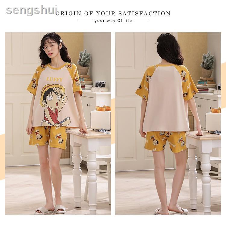 Bộ Đồ Ngủ Cotton Ngắn Tay Họa Tiết Hoạt Hình Thời Trang Mùa Hè Hàn Quốc Cho Cặp Đôi