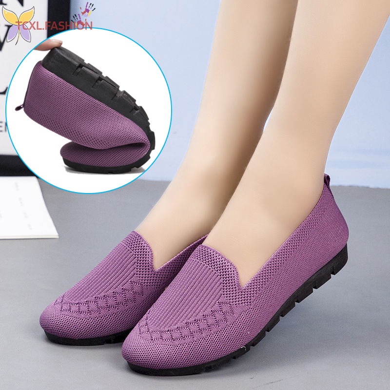 TCXL. Knitted Fabric Loafers Flat Shoes Leisure Summer Soft Stretch Comfort Breathable Flat Shoes for Women