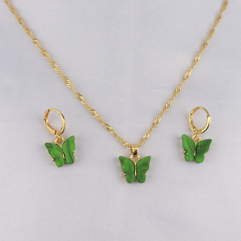 Set Dây Chuyền + Bông Tai Hình Bướm Chất Liệu Acrylic Thời Trang Sang Trọng