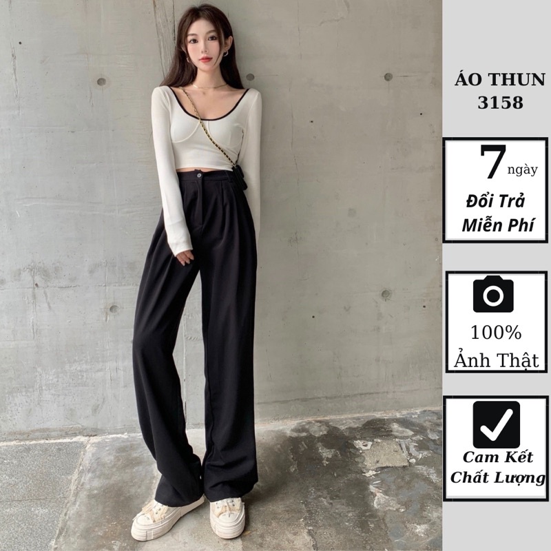 Quần Ống Suông Her Shop Nữ Lưng Cao 1 Nút, Quần Ống Rộng Phong Cách Hàn Quốc Q01