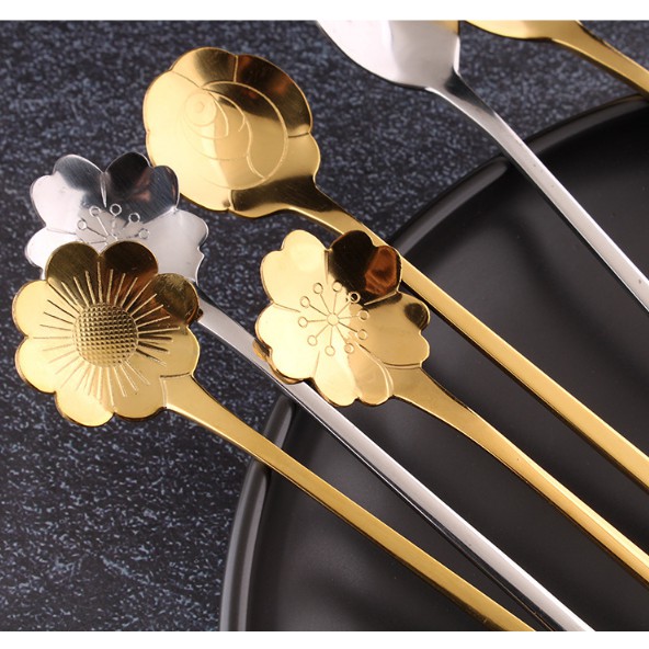 MUỖNG CÀ PHÊ ,KEM CÁN DÀI  INOX  NHIỀU HỌA TIÊT HOA ĐẸP