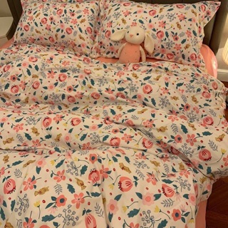 Bộ Drap & Chăn Phao Cotton Poly Hoa Lựu