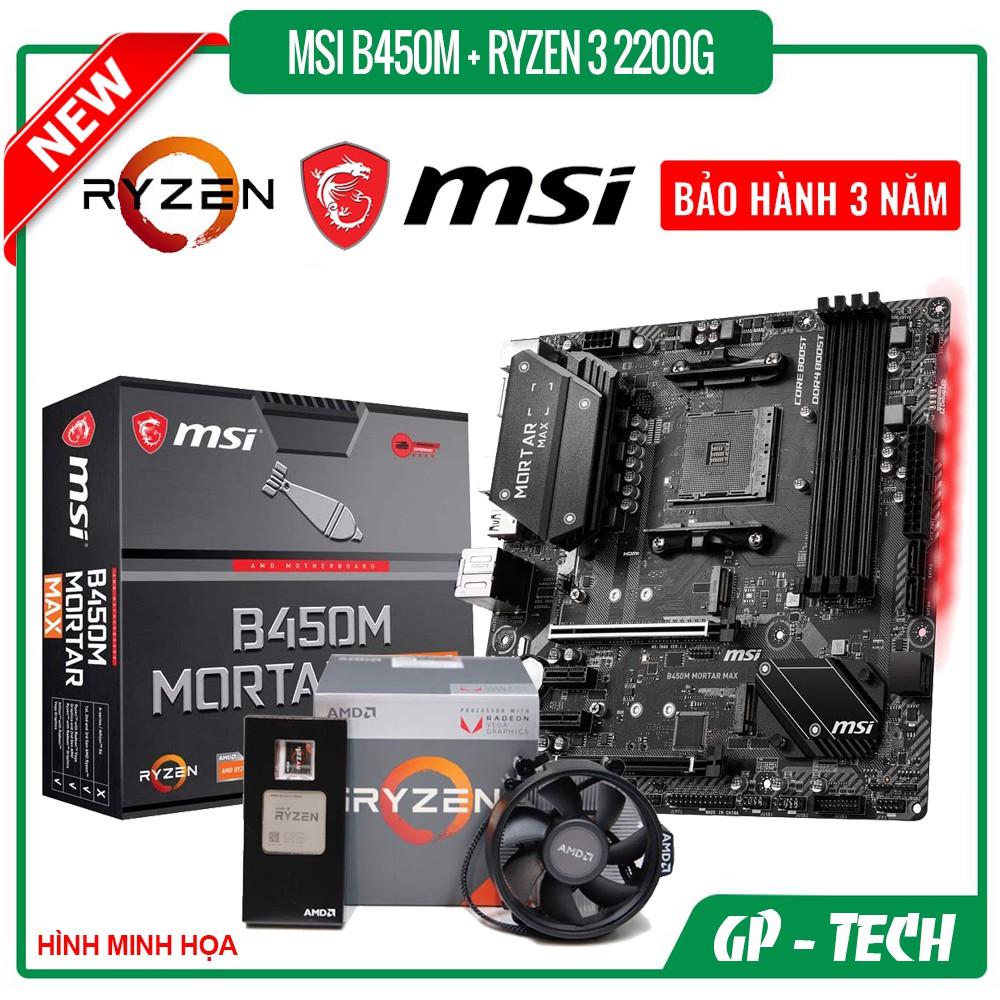 Combo Bo mạch chủ B450M MOTAR MAX + CPU Ryzen 3 2200G (BH 03 Năm)