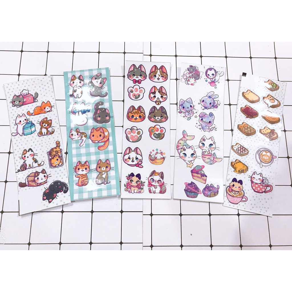 sticker mèo SI12 sticker mèo thỏ anh đào dễ thương bullet journal 7*19,5cm