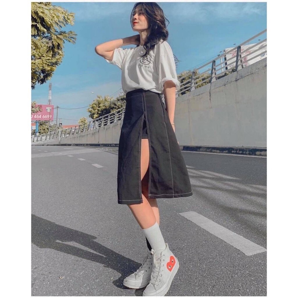 Chân váy nữ giả jeans xẻ tà dáng dài xinh xắn/ Chân váy suông dáng chữ A phong cách ulzzang_xuongmaythuhien | BigBuy360 - bigbuy360.vn