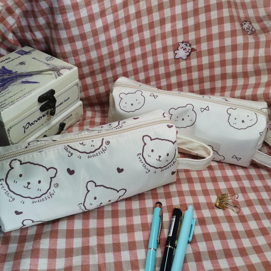 Bóp Viết Vải Canvas Cỡ Lớn In Hoạt Hình Gấu Dễ Thương