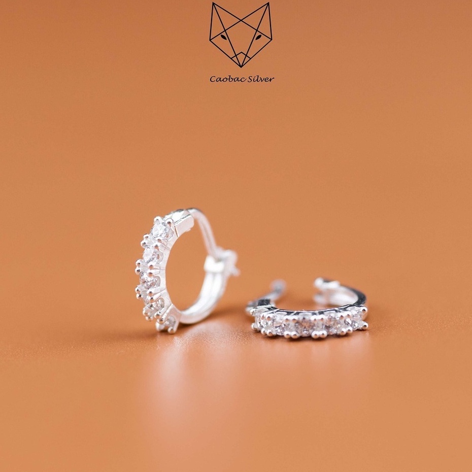 Khuyên Tai Bạc Ta CaoBac Silver Cho Nữ Vòng Tròn Đính Đá Lấp Lánh Thiết Kế Một Hàng Đá Nổi