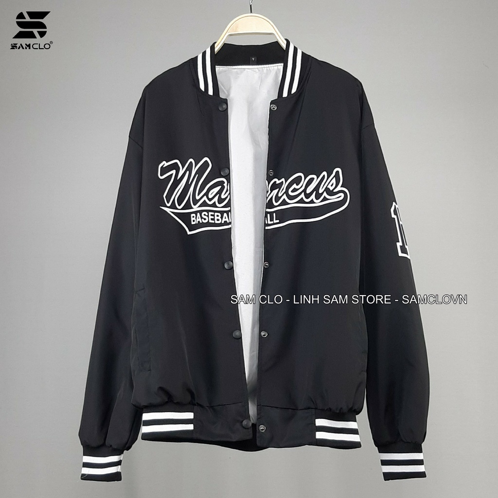 Áo khoác dù bomber 2 lớp nam nữ SAM CLO phong cách bóng chày form rộng unisex mặc cặp - couple in bts đen