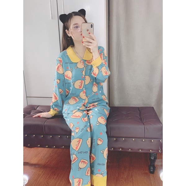 Bộ dâu pijama cổ Sen chất mango cao cấp