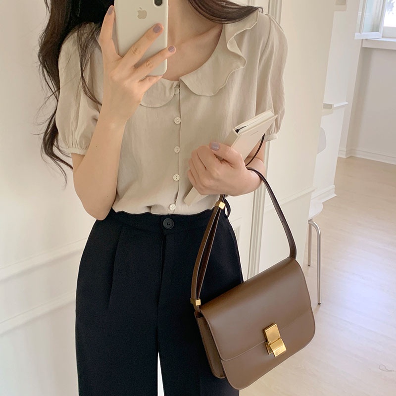 Áo Sơ Mi Tay Ngắn Phối Bèo Thời Trang Dành Cho Nữ 43802