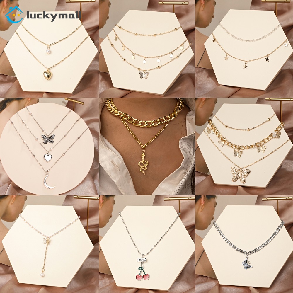 Vòng cổ choker nhiều sợi mặt hình con rắn bướm trăng sao retro