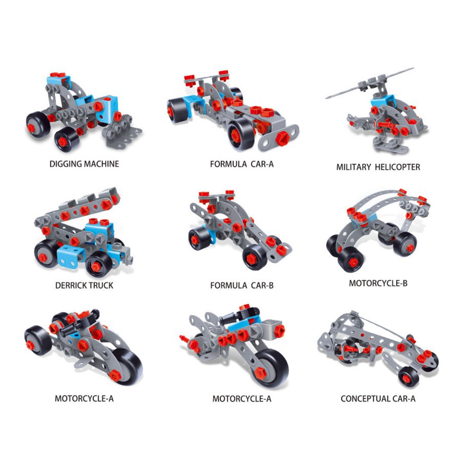 Đồ chơi phát triển kỹ năng cho bé, lắp ghép mô hình 12 phương tiện giao thông 282 chi tiết Toyshouse TLH-17