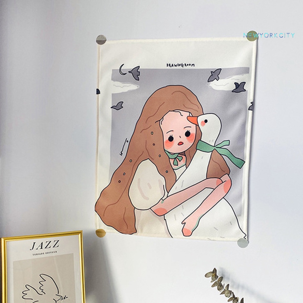 Thảm Vải Treo Tường Trang Trí In Hình Cô Gái Xinh Xắn