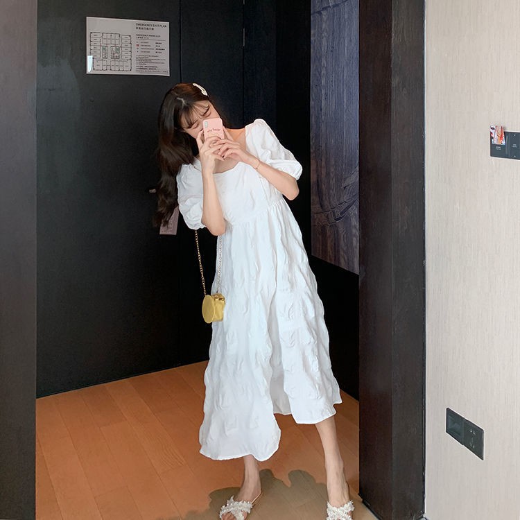 Váy Babydoll trắng cổ vuông dáng dài, Đầm Babydoll hàng loại 1 | BigBuy360 - bigbuy360.vn