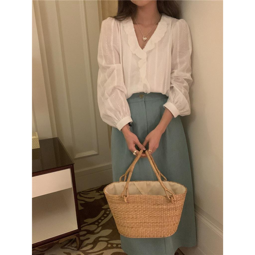 Áo Sơ Mi Dài Tay Thêu Ren Lỗ Phong Cách Hàn Quốc Sành Điệu 62765