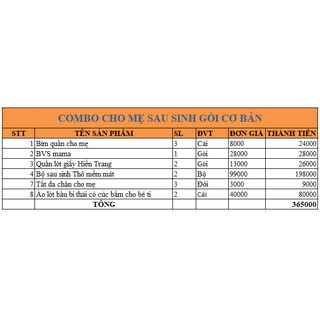 Combo cho mẹ sau sinh, trọn gói đồ cho mẹ sau sinhp