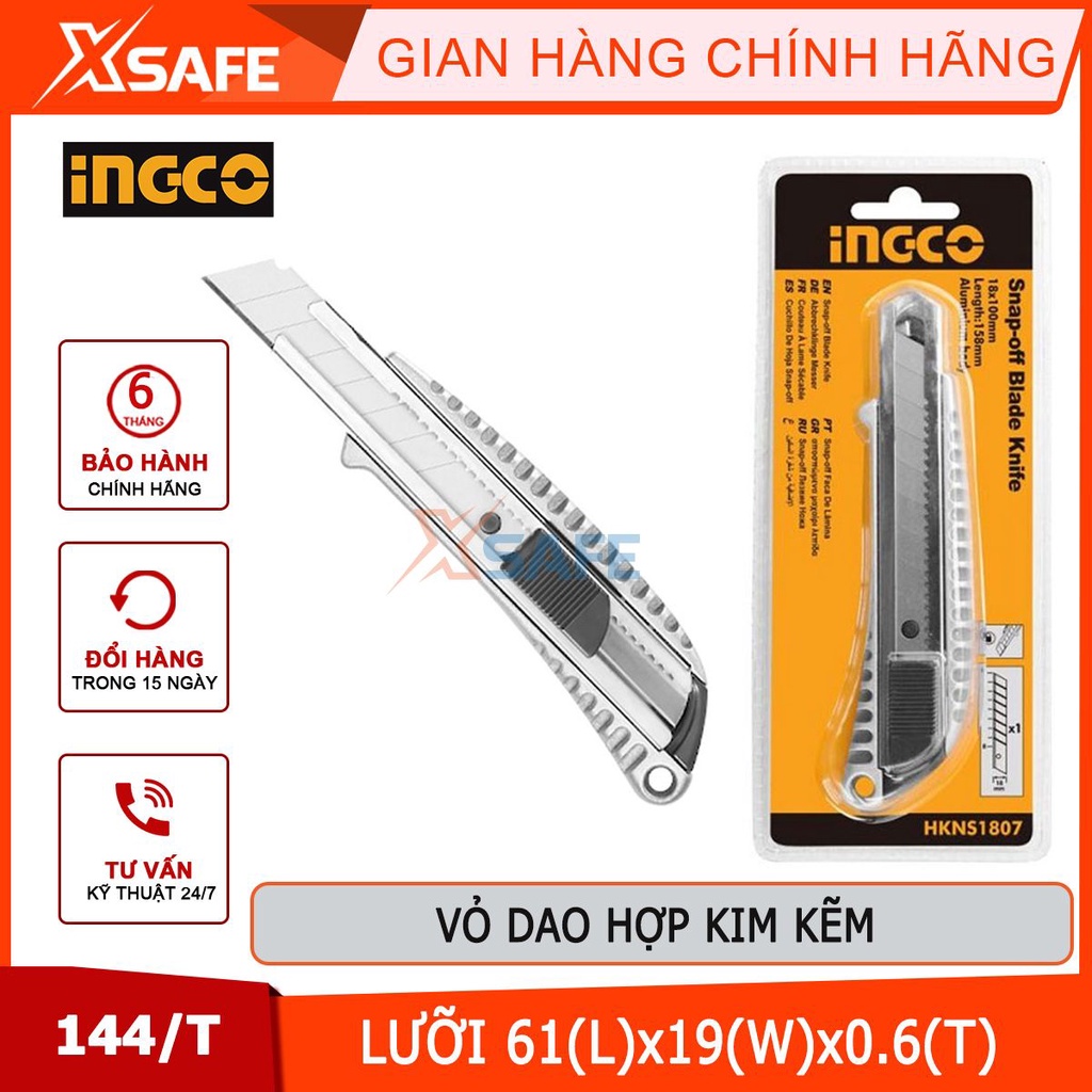 Dao rọc giấy INGCO HKNS1807 dao xếp lưỡi SK5, kích thước 61x19mm, sắc bén, nhỏ gọn, độ bền cao [CHÍNH HÃNG][XSAFE]