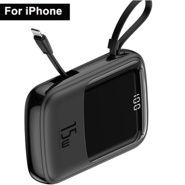 Pin dự phòng tích hợp cáp sạc Baseus Q Pow Digital Display 10,000mAh (3A/ 15W, Fast Charge Power Bank With Cable )