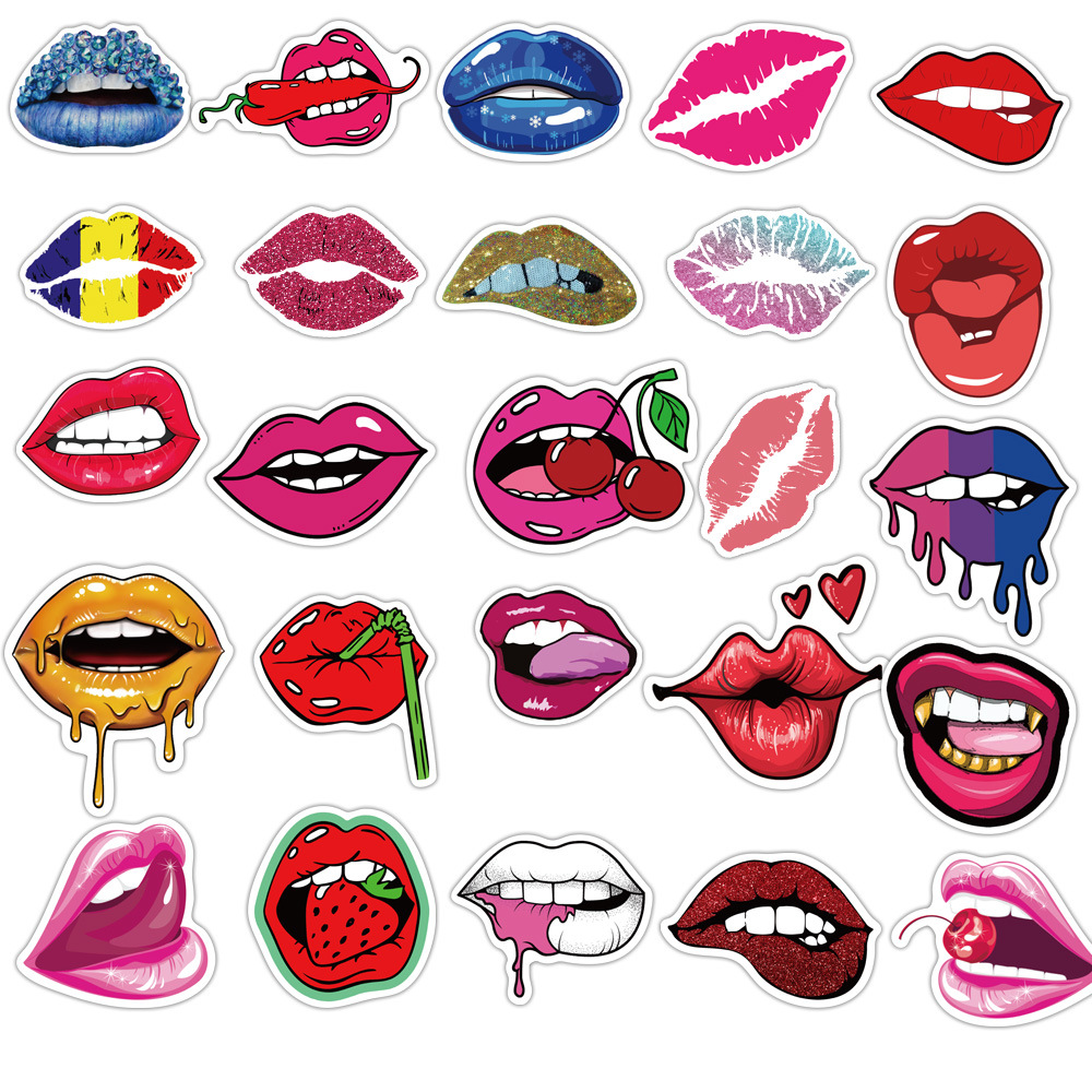 Set 50 miếng sticker dán trang trí vali/laptop/đàn guitar chống thấm nước hình đôi môi gợi cảm