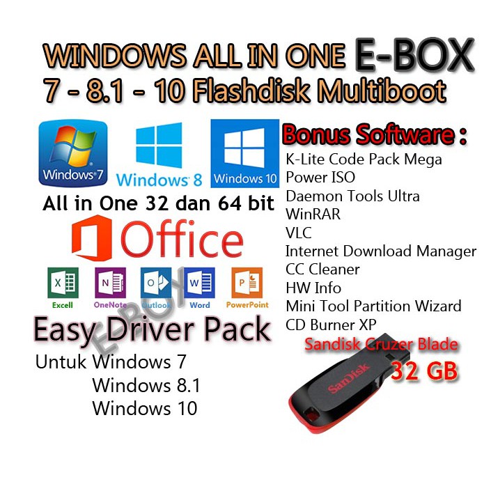 Thiết Bị Lắp Đặt Flashdisk 32 Gb Windows 7-8.1-10 All In One (Aio) 32 & 64 Bit