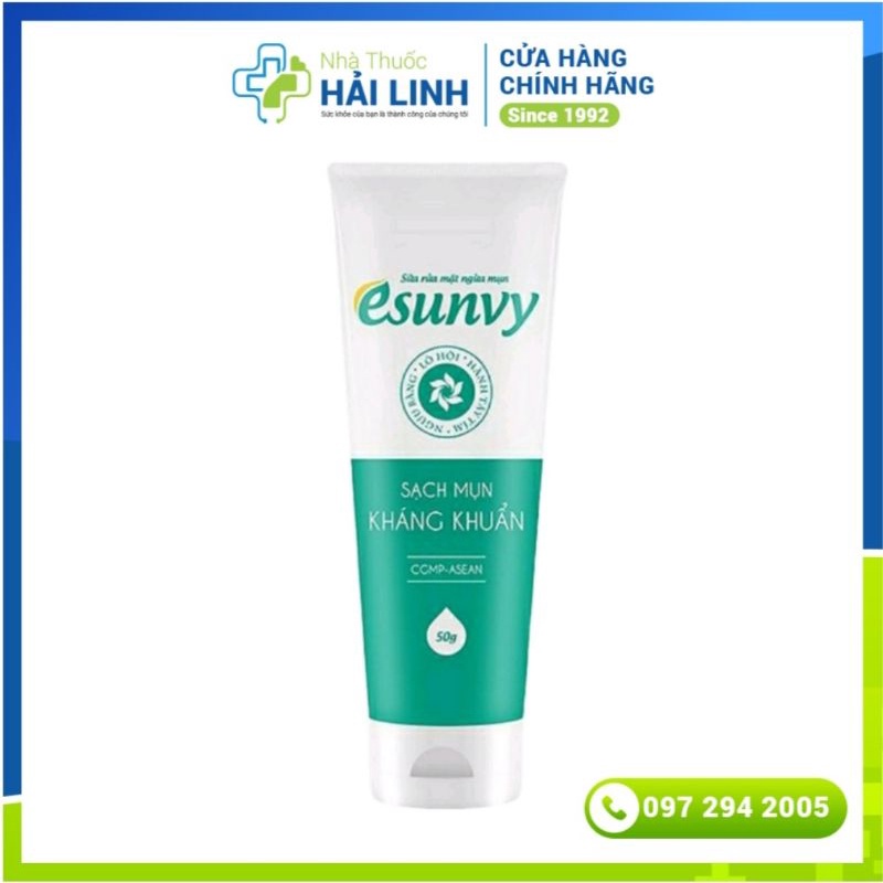 Sữa rửa mặt ngừa mụn Esunvy ⚡ Tặng quà ⚡ Tuýp 50g Giúp kháng khuẩn sạch mụn, Mờ thâm, Phục hồi da
