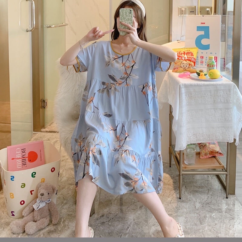 Váy mặc nhà, váy bầu lanh lụa siêu mềm mát, freesize rộng rãi