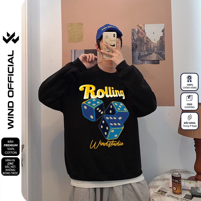 Áo sweater form rộng WIND unisex Rolling oversize tay dài thời trang nam nữ ulzzang