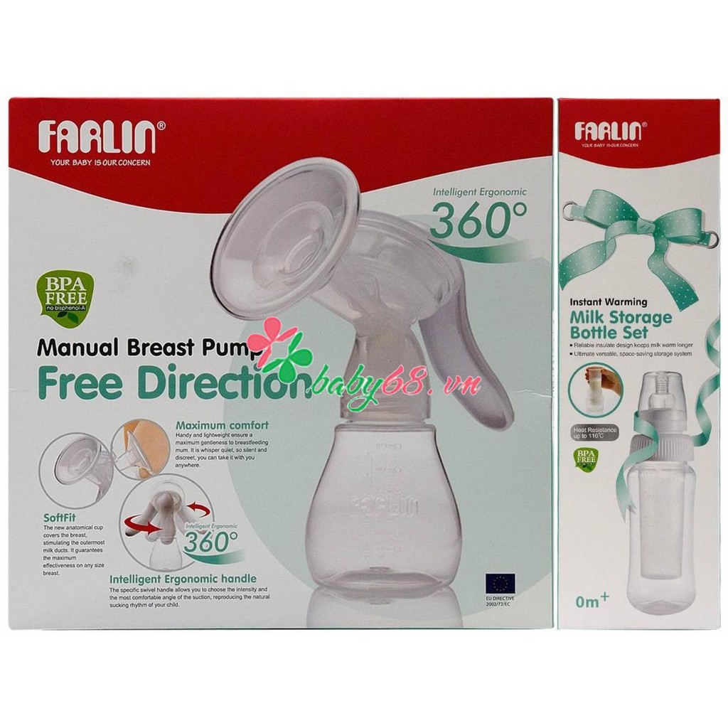 Bộ hút sữa vô trùng bằng tay Farlin BF-640B, cần xoay 360 độ + 1 bình sữa 250ml