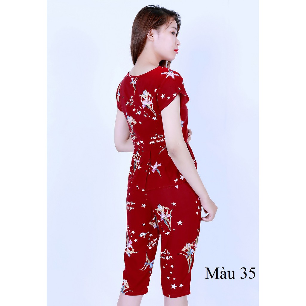SALE SẬP SÀN  Bộ mặc nhà nữ lanh  Vicci BN057 thiết kế áo cộc tay phối quần lửng  in họa tiết