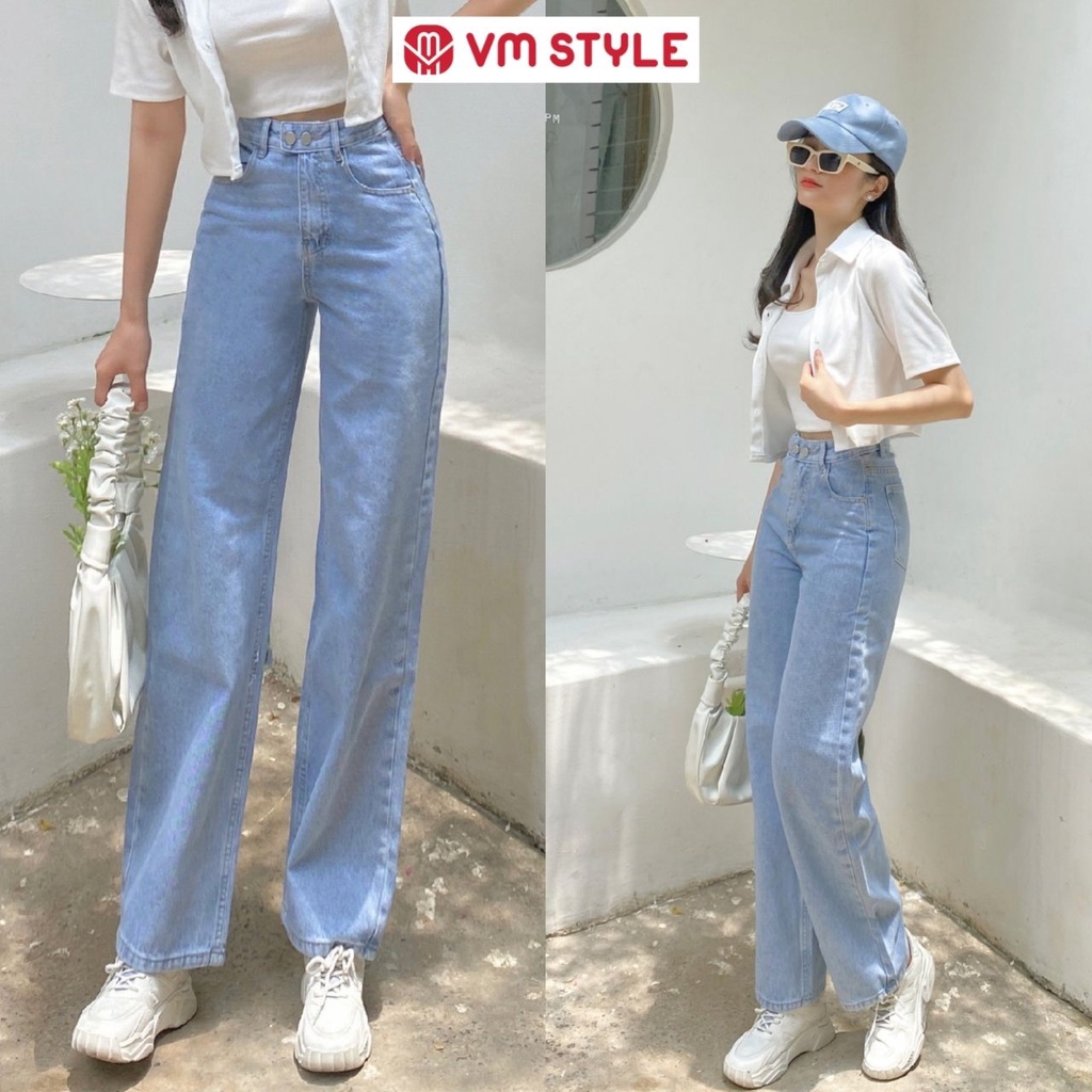 Quần jean nữ ống rộng hai túi ngang (không co giãn), quần bò D100 thời trang Hàn Quốc ulzzang VM STYLE 22QJR05AS0502