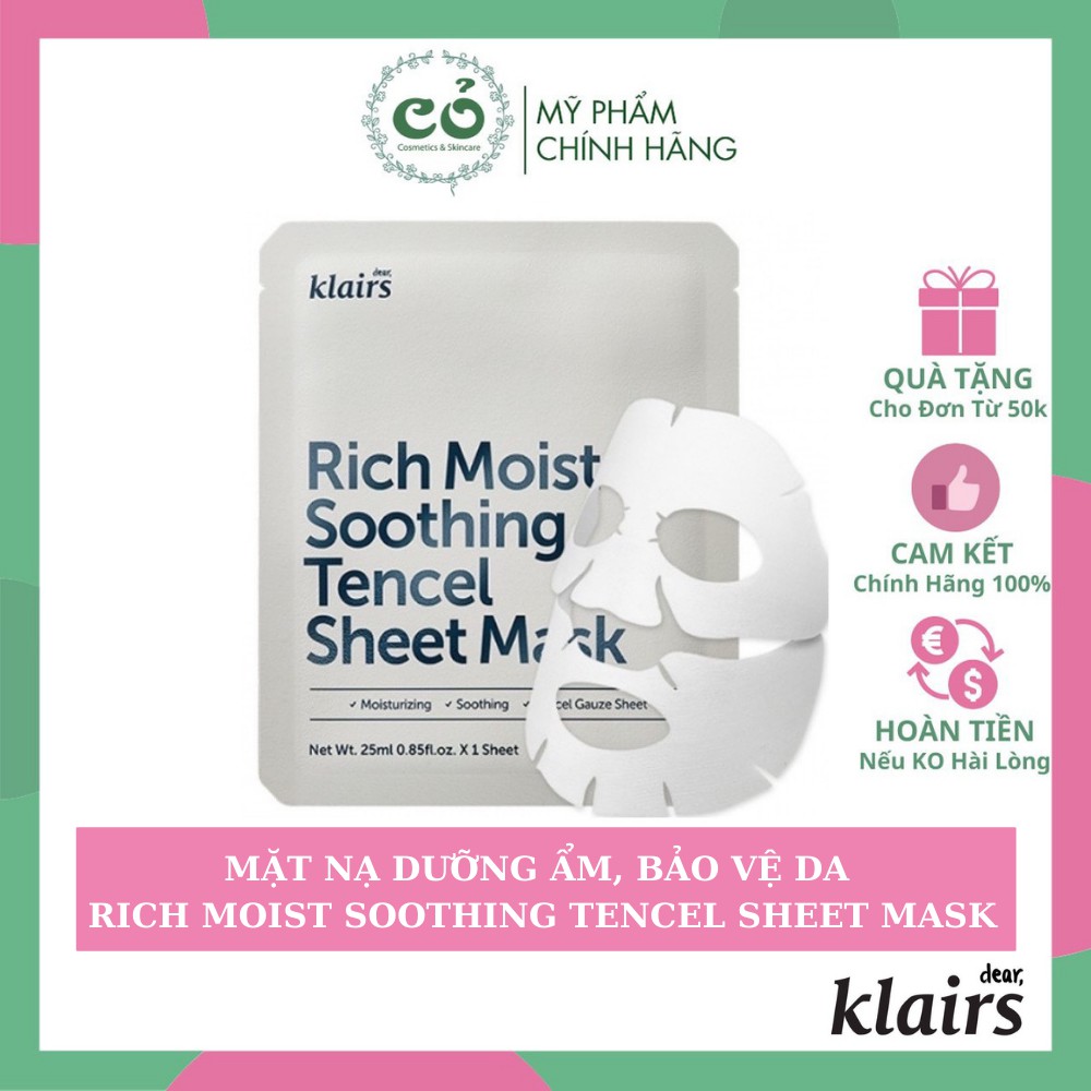 Mặt nạ dưỡng ẩm chuyên sâu Klairs Rich Moist Soothing Tencel Sheet Mask 25ml