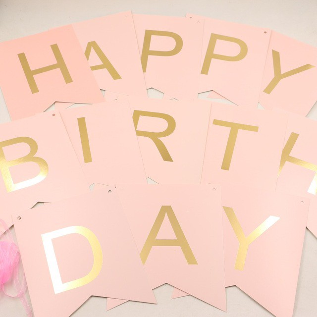 Dây chữ happy birthday 14x20cm cờ đuôi cá, cả dây ~ 2.3m  trang trí tiệc sinh nhật  Birthday Banner ép kim ánh kim