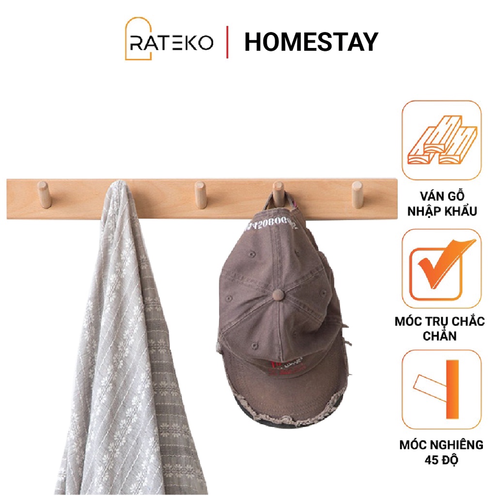 Thanh treo quần áo, đồ đa năng bằng gỗ tự nhiên RATEKO trang trí phòng ngủ, nhà tắm, shop quần áo, decor homstay