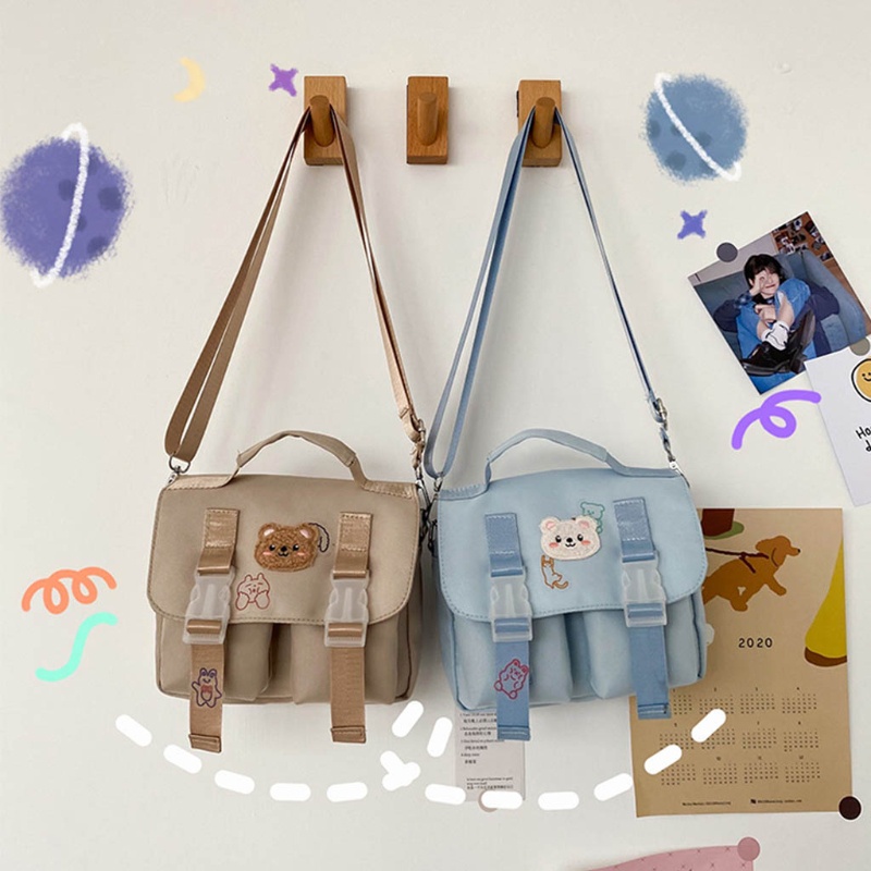 Túi Đeo Chéo Vai Hình Vuông Bằng Vải Nylon Có Miếng Dán