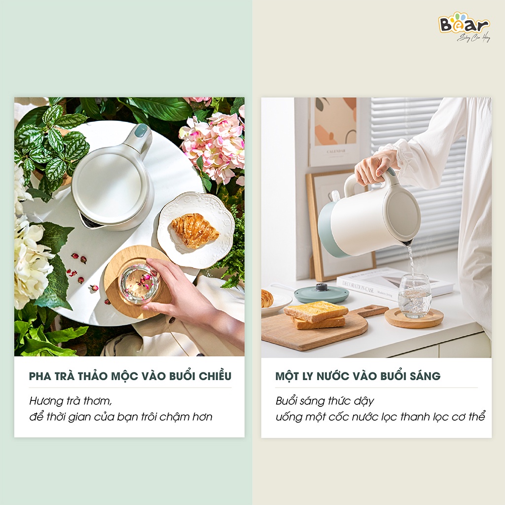 Ấm Siêu Tốc - Ấm Đun Nước Siêu Tốc Bear ZDH-Q17B1 Dụng Tích 1.7L, 3 lớp, nấu nước nhanh, sử dụng inox 304 cao cấp