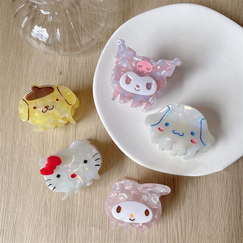 Qqmall Kẹp Tóc Móng Vuốt Họa Tiết Hình Học Kuromi Melody Hoạt Hình Đơn Giản Sáng Tạo Kích Thước Vừa