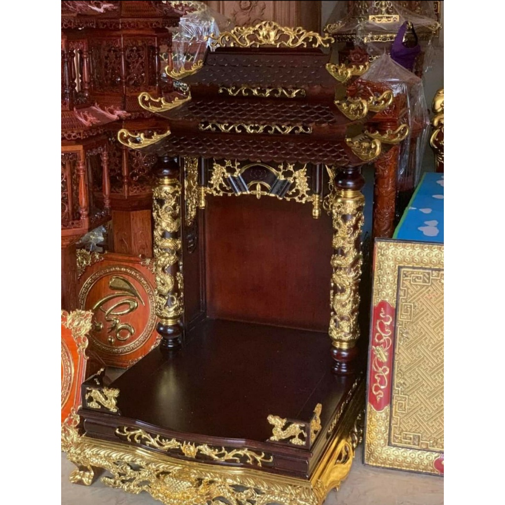 Ban thờ thần tài - ông địa gỗ gõ đỏ tự nhiên