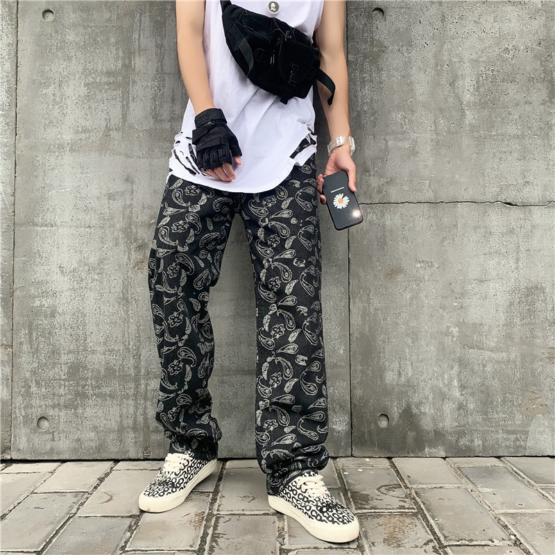 Quần Jean Nam ống đứng họa tiết hai màu xanh đen,quần ống rộng phong cách trẻ trung đường phố dành cho nam và nữ