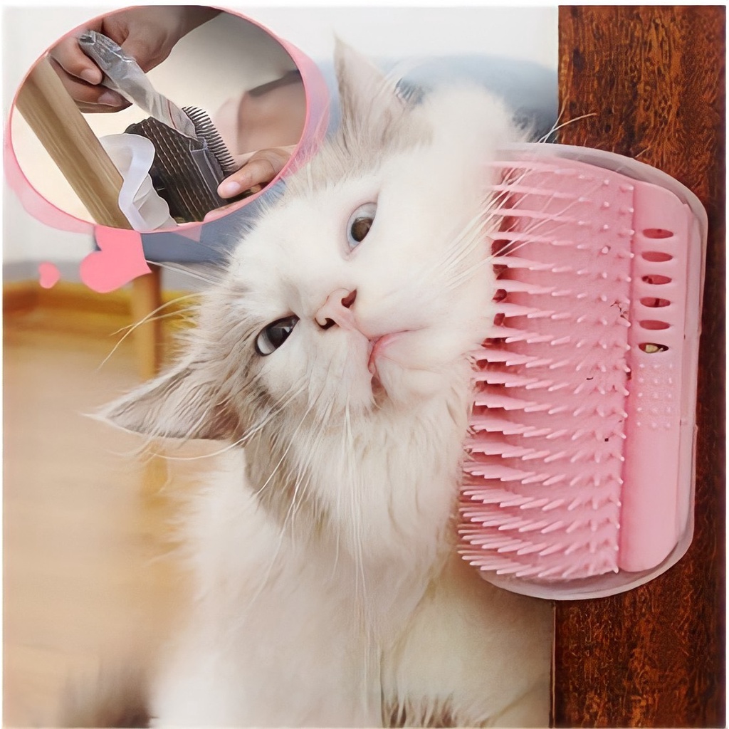 Bàn chải lông massage cho mèo gắn tường có catnip, vừa massage vừa lấy lông rụng cho mèo