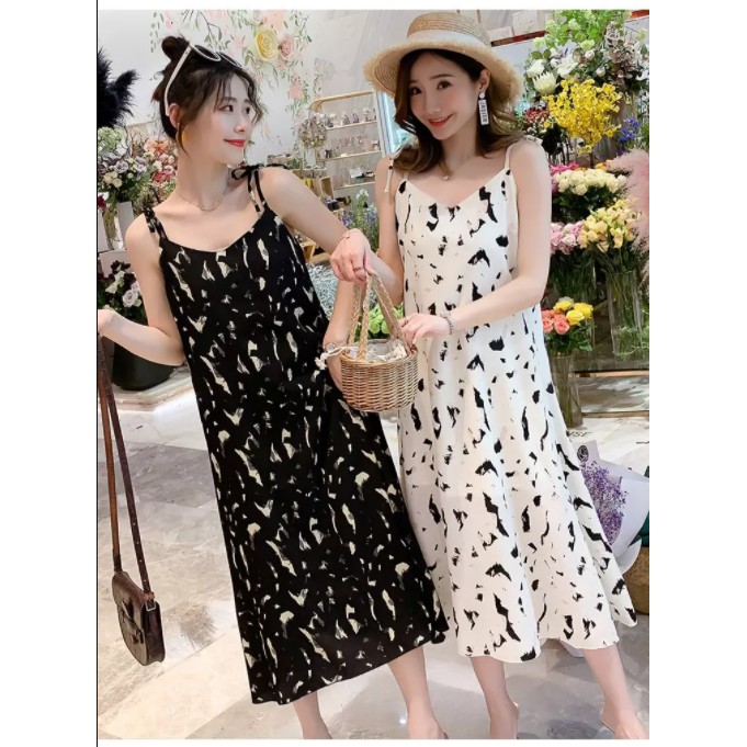 Váy 2 dây dáng suông dài họa tiết phong cách retro Hàn Quốc siêu hot | BigBuy360 - bigbuy360.vn