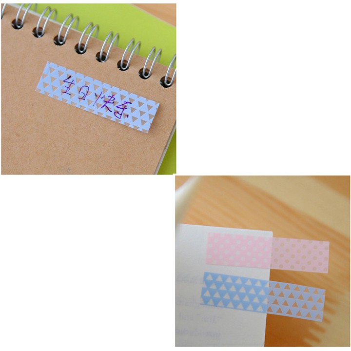 HCM - Hộp bookmark nhựa 5 tệp chấm bi, sọc, tam giác pastel kiểu Hàn chặn sách kiêm ghi chú note