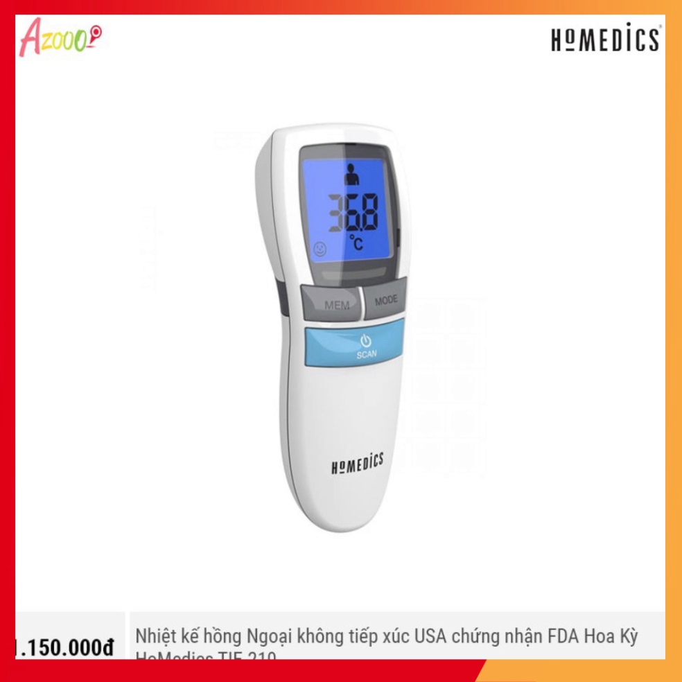 Nhiệt kế hồng ngoại không tiếp xúc USA chứng nhận FDA Hoa Kỳ HoMedics TIE-210 Azooo Nhập khẩu