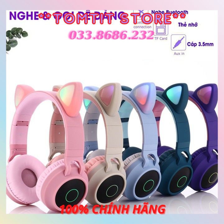 Tai Nghe Mèo Bluetooth, Headphone Tai Mèo Dễ Thương Có Mic,Âm Bass Mạnh Mẽ Siêu Ấm
