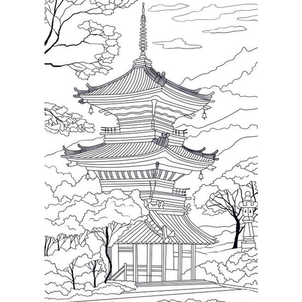 Line art Tranh tô màu Anime khổ A4 - Cho những bạn yêu thích TRANH PHONG CẢNH