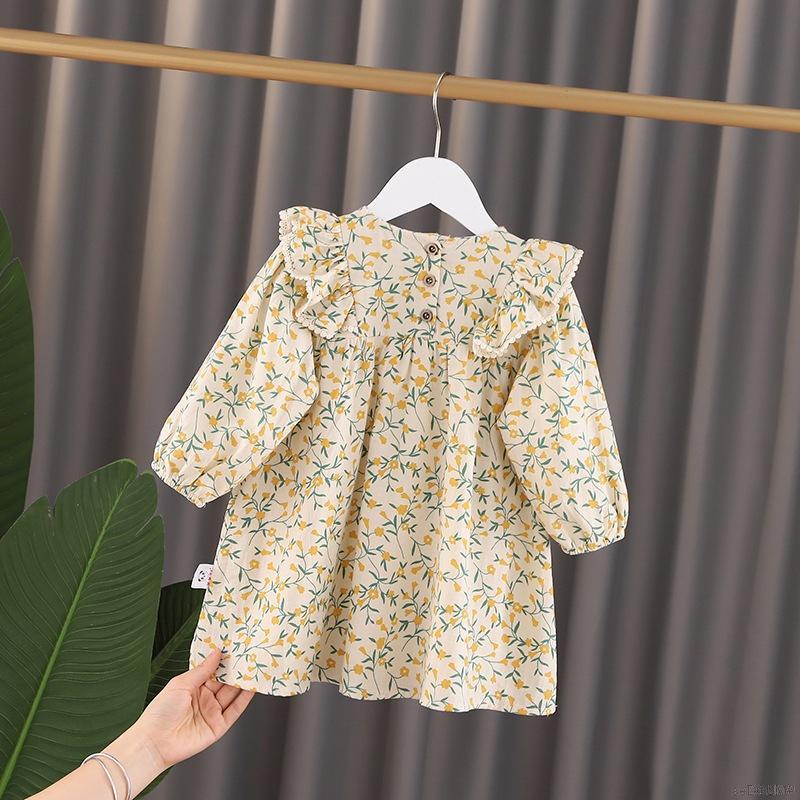 Đầm tay dài họa tiết hoa thời trang xinh xắn cho bé gái 0-7 tuổi