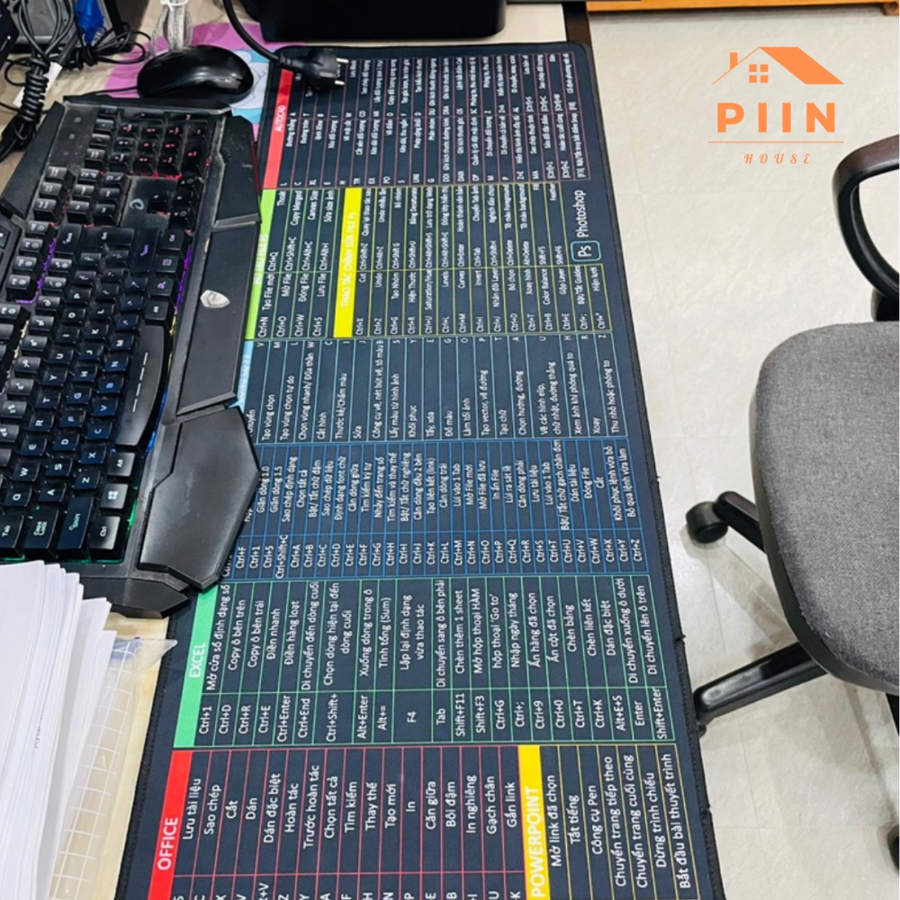 Lót chuột phím tắt thành thạo tin học văn phòng kích thước lớn 80x30cm đế cao su – PIIN HOUSE