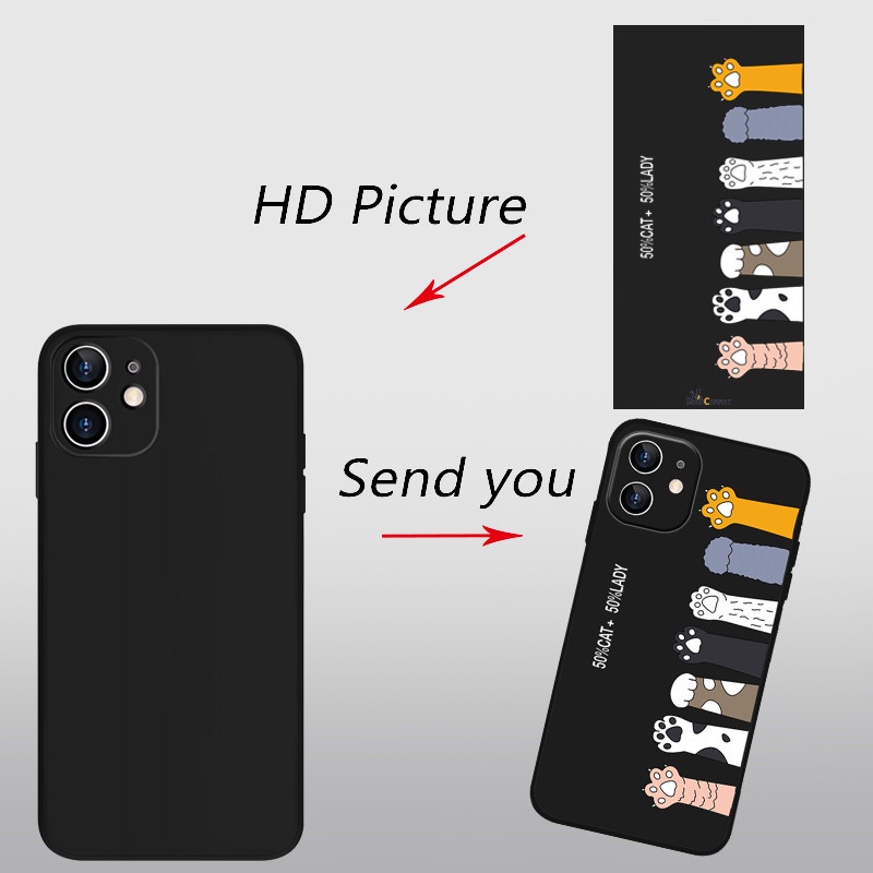 Ốp lưng điện thoại nhựa mềm iPhone 6 6S 7 8 6plus 7plus 8plus X XS SE 2020 màu đen hình dấu chân mèo