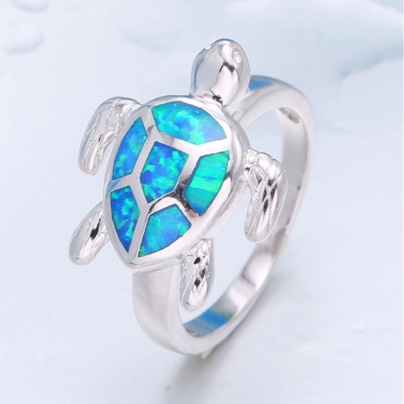 Nhẫn Đính Hôn Thời Trang Hình Rùa Đá Opal Lửa Xanh