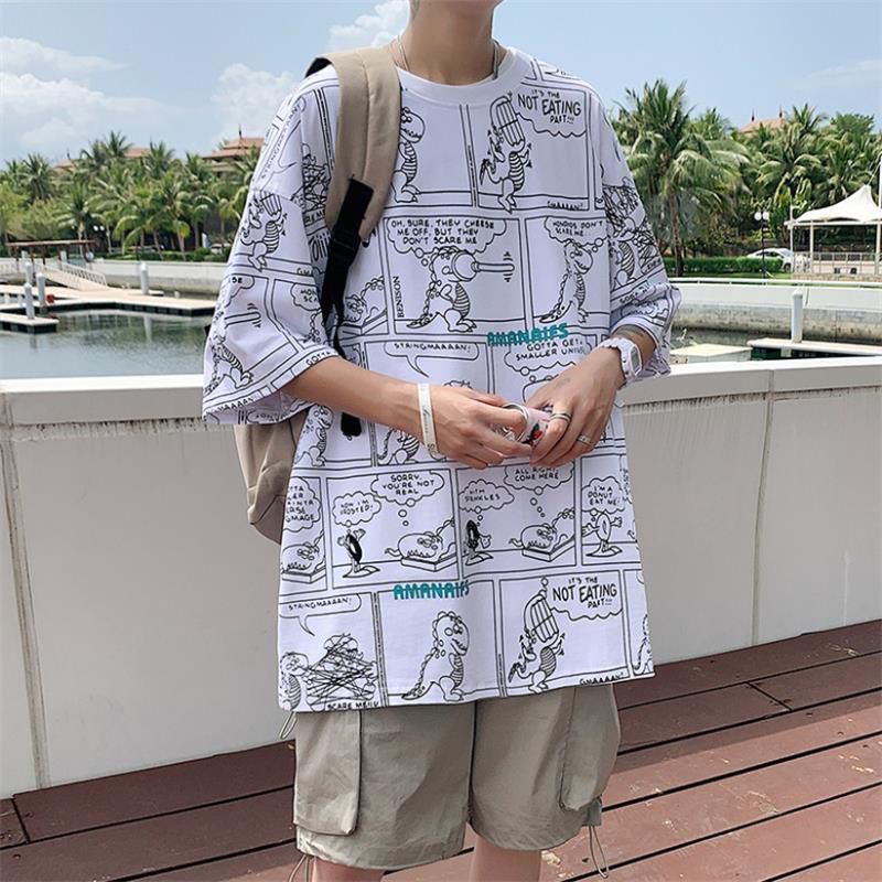 Áo Thun Nam Tay Ngắn Dáng Rộng In Hình Truyện Tranh Toàn Diện Size M-7XL Thời Trang Mùa Hè